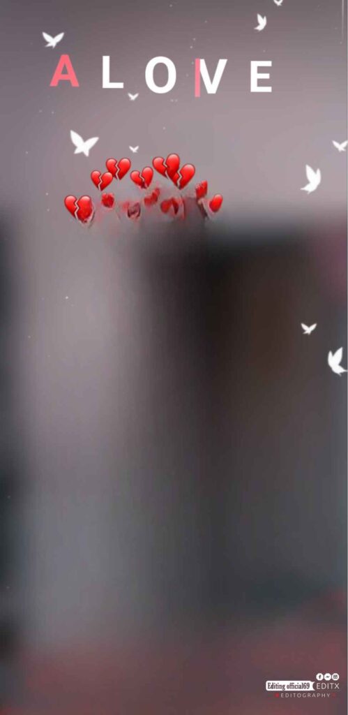 Alone text with brocken heart emoji black background for editing