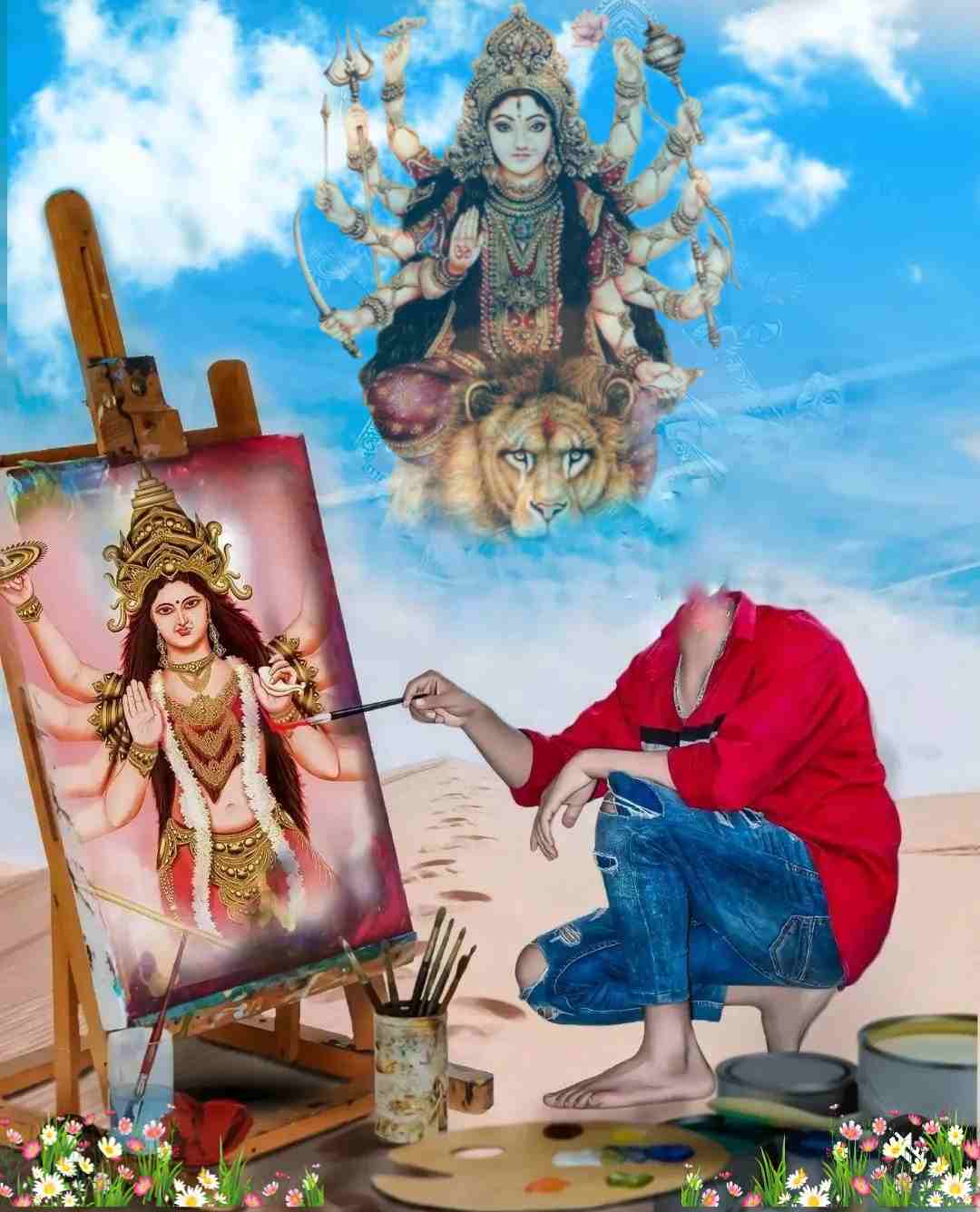 Painting Art Ma Durga Background for Navratri Editing