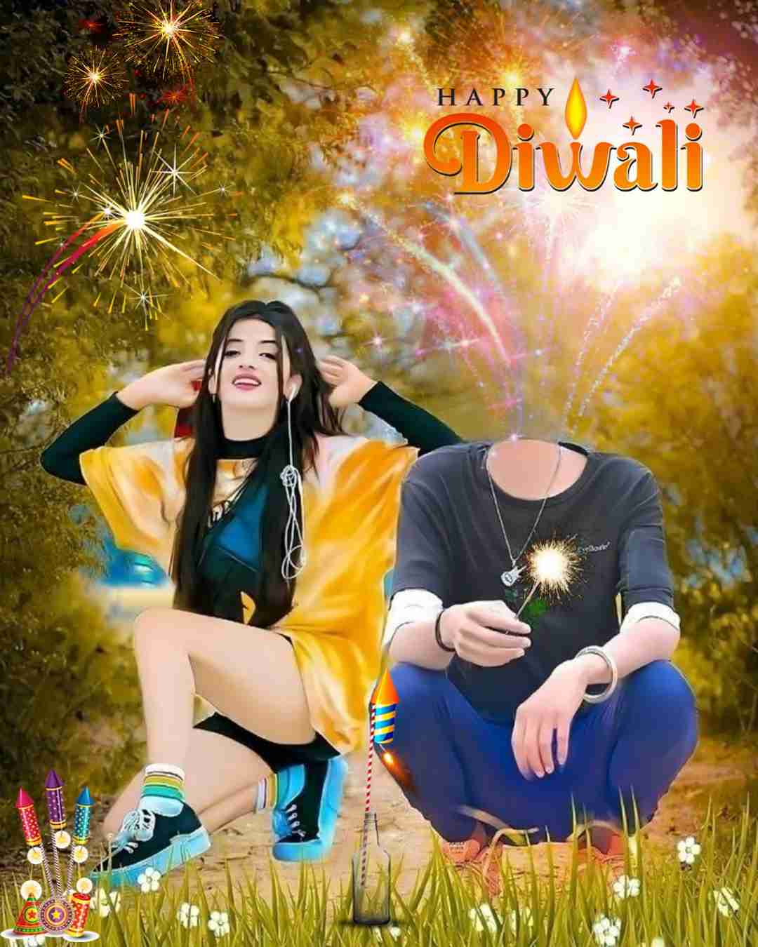 Happy Diwali hd editing background with girl 4k