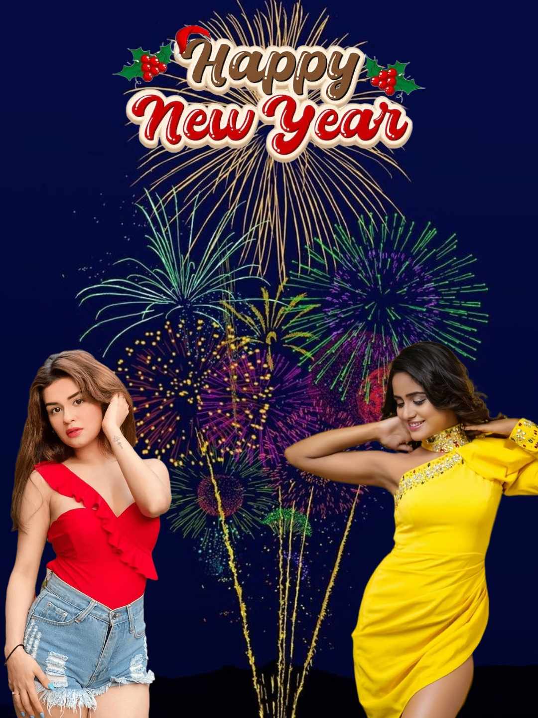 Happy New Year 2024 Background With 2 Girls