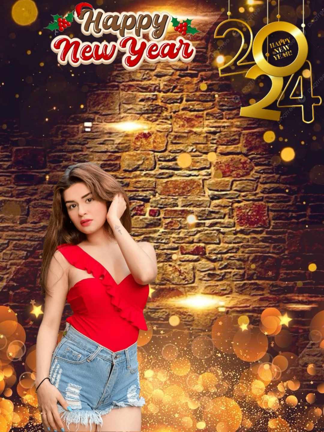 Happy New Year 2024 Background with Hot Girl