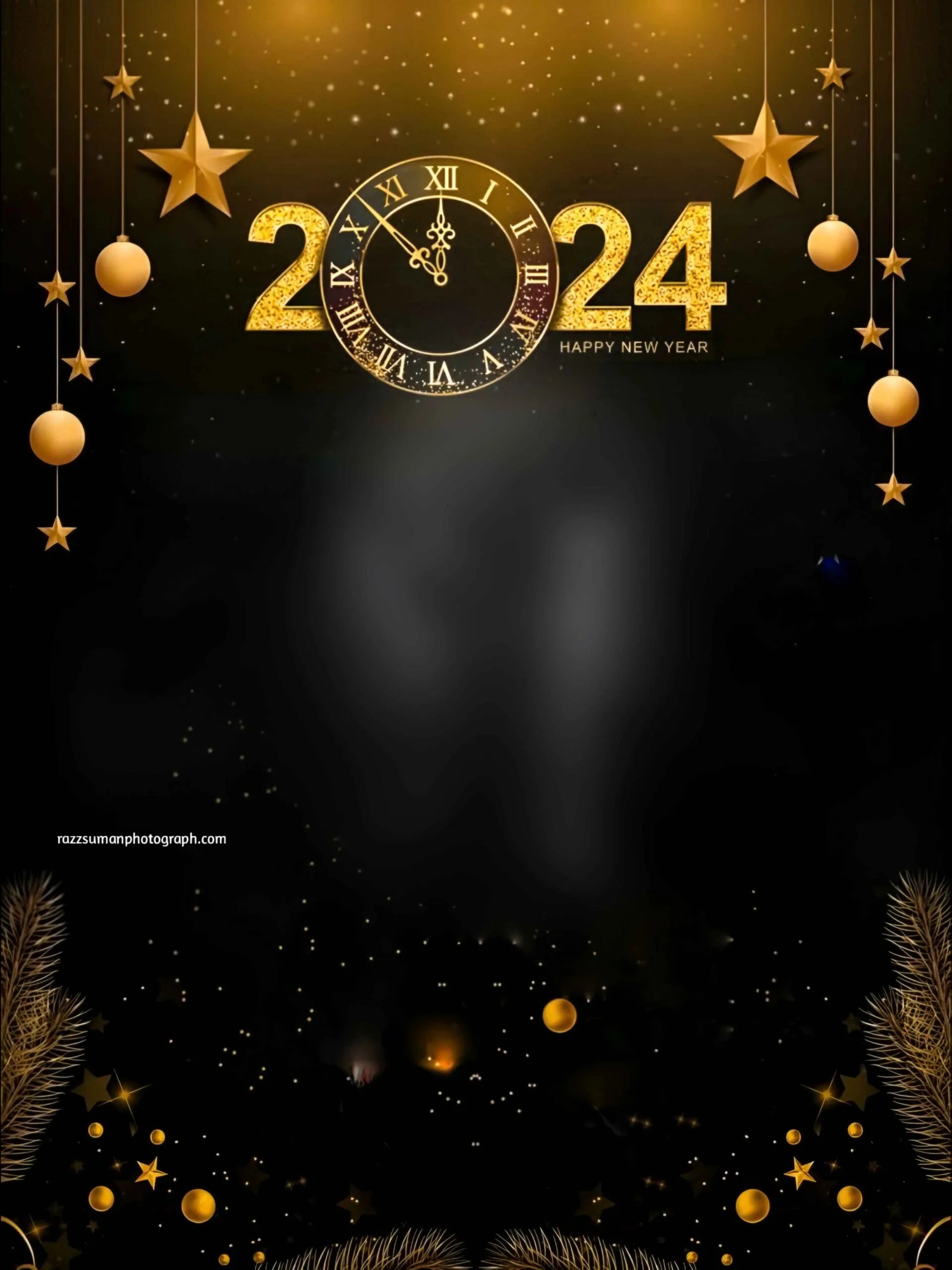 Happy New Year 2024 Black Background HD
