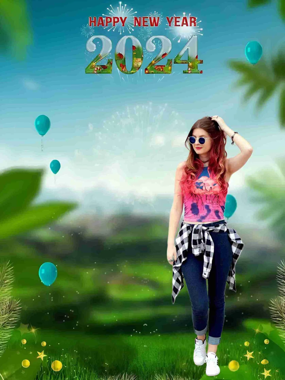 Happy New Year 2024 CB Background with Girl
