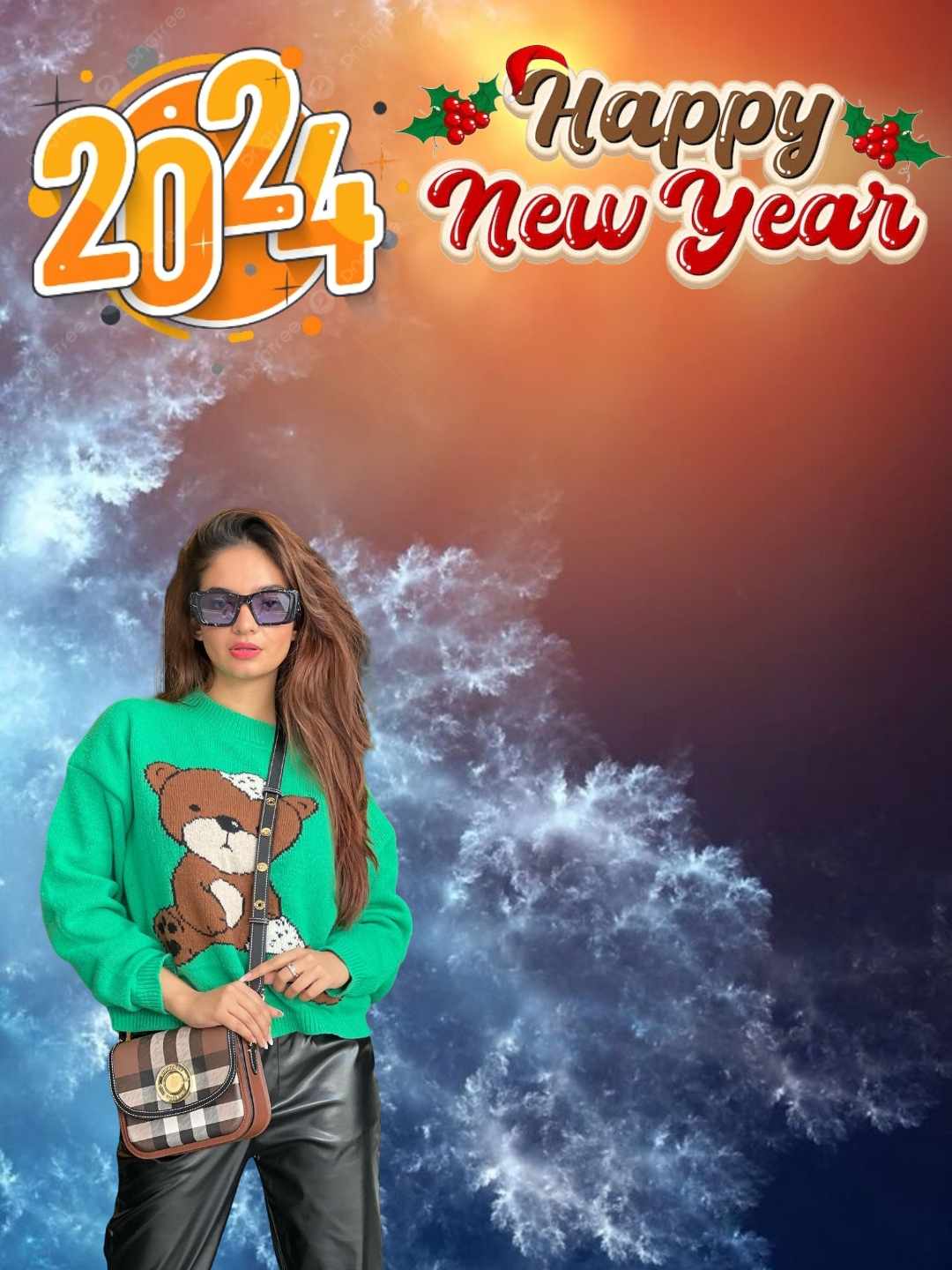 Happy New Year 2024 Editing Background with Girl