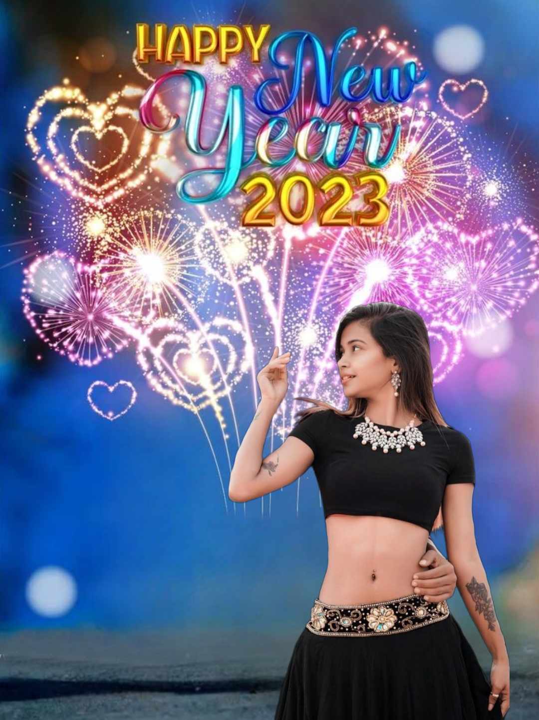 New Year Background with Girl