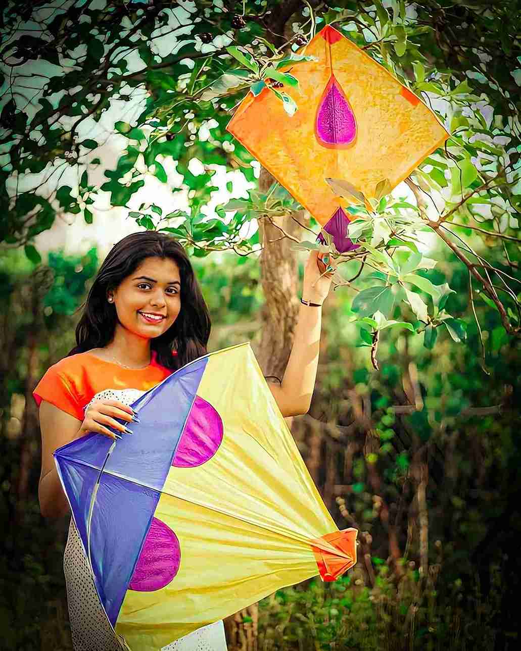 Beautiful Girl with Kites Editing Background