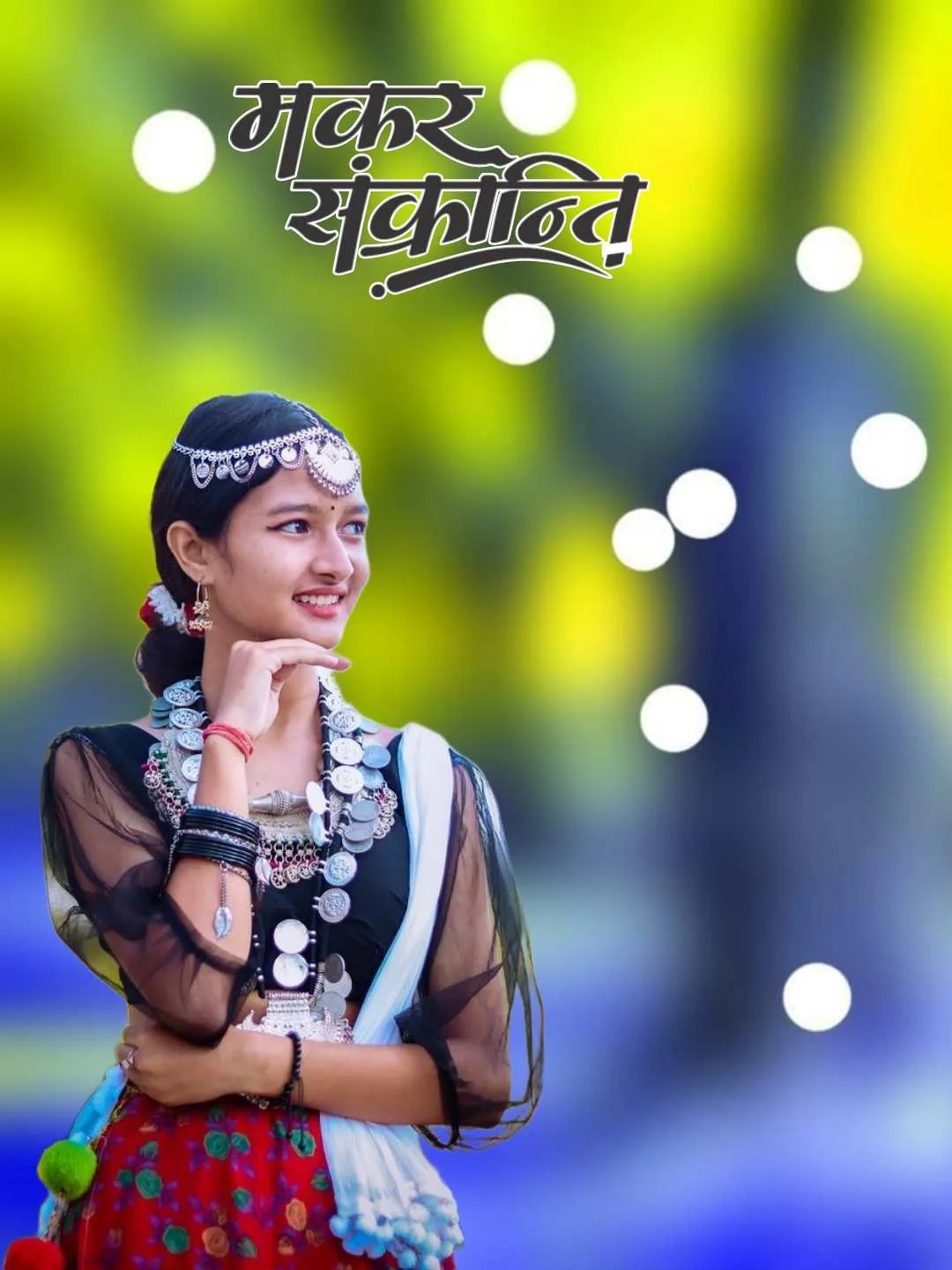 Happy Makar Sankranti CB Background HD With Girl