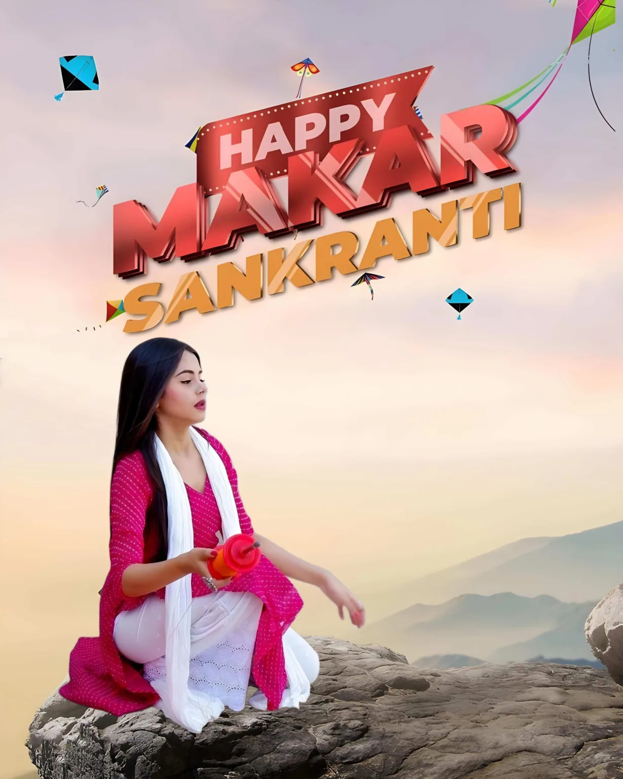 Happy Makar Sankranti Festival CB Background Free With Cute Girl