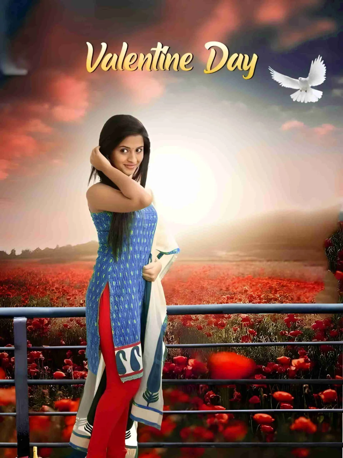 Valentine Day Cb Background with cute Girl