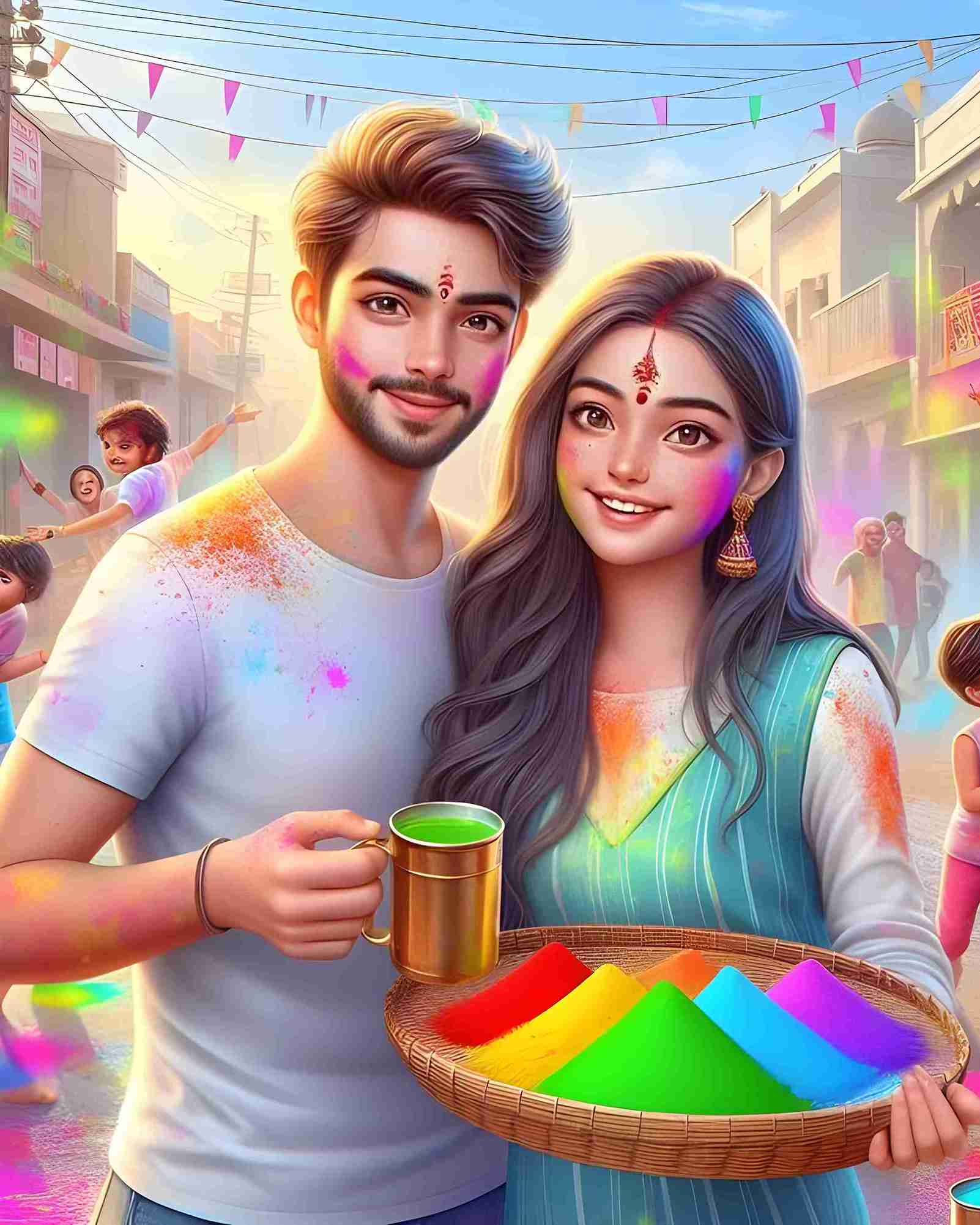 Beautiful couple ai avatar image for happy holi