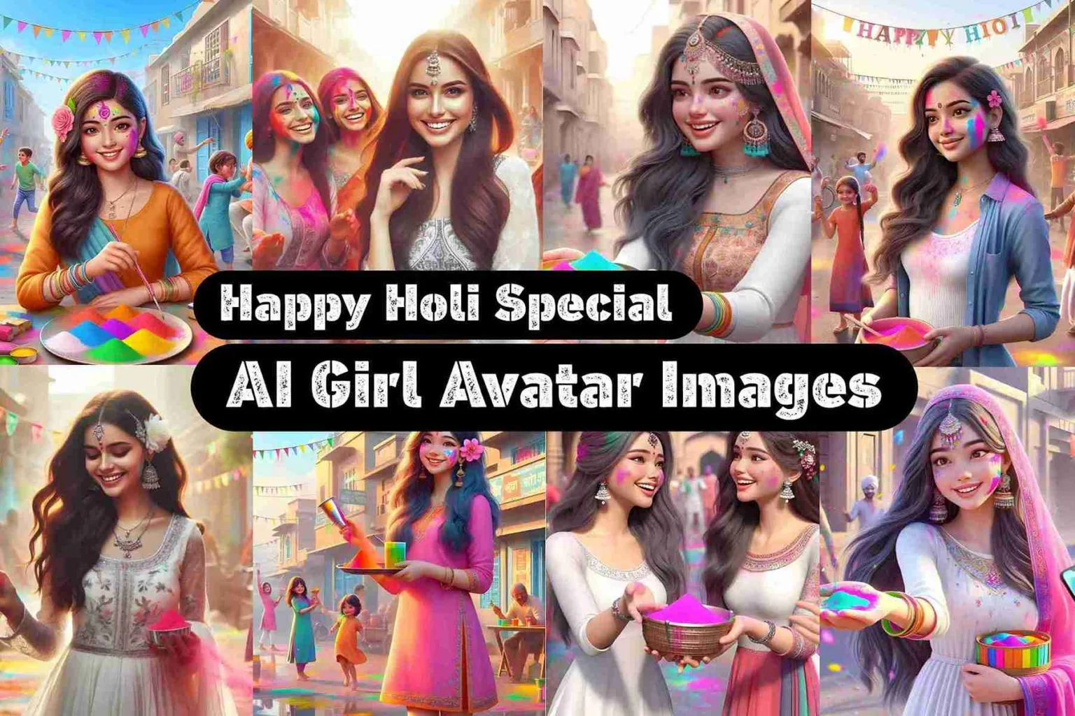 Happy Holi AI-Generated Girl Avatar Images Download