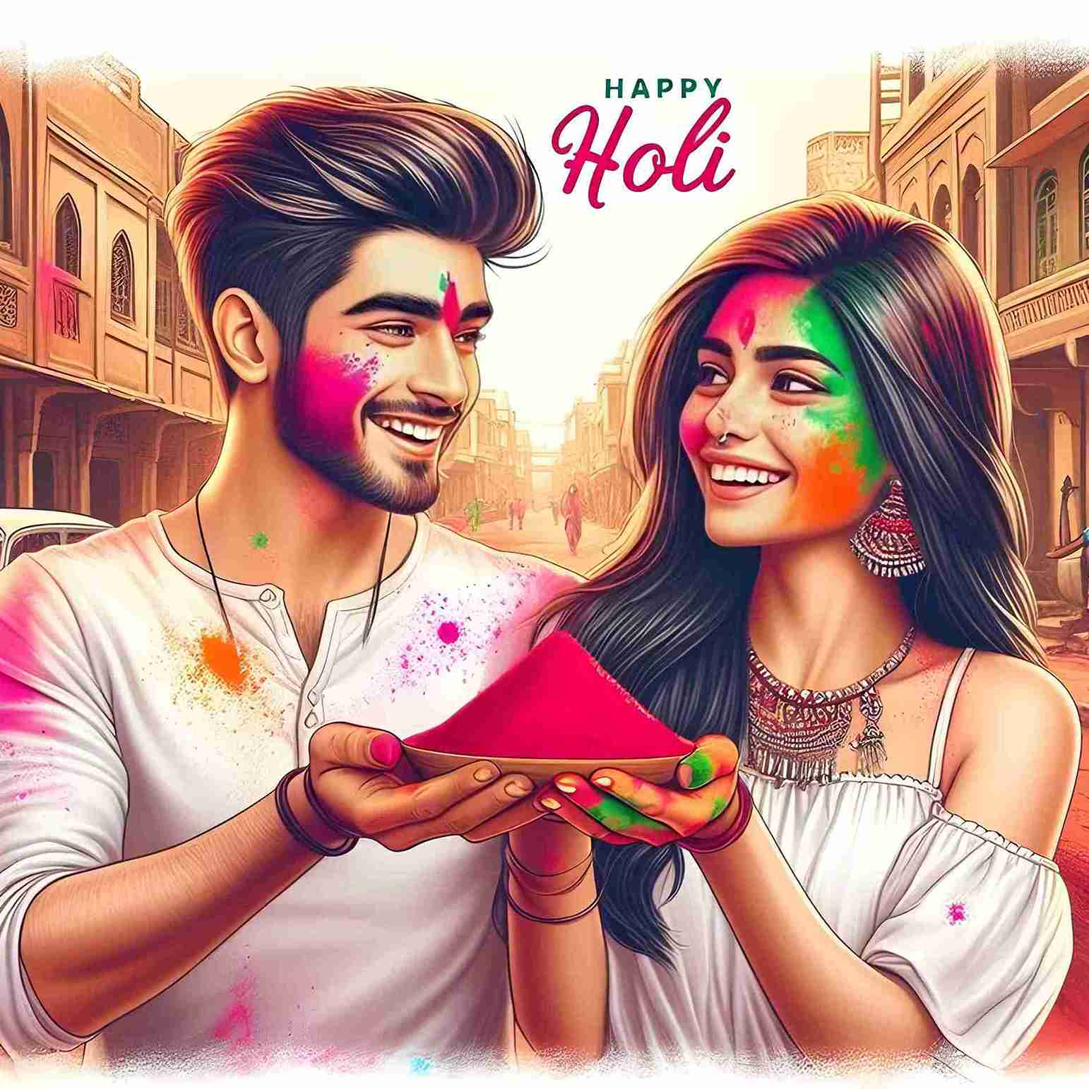Happy Holi Couple Ai Avatar Image