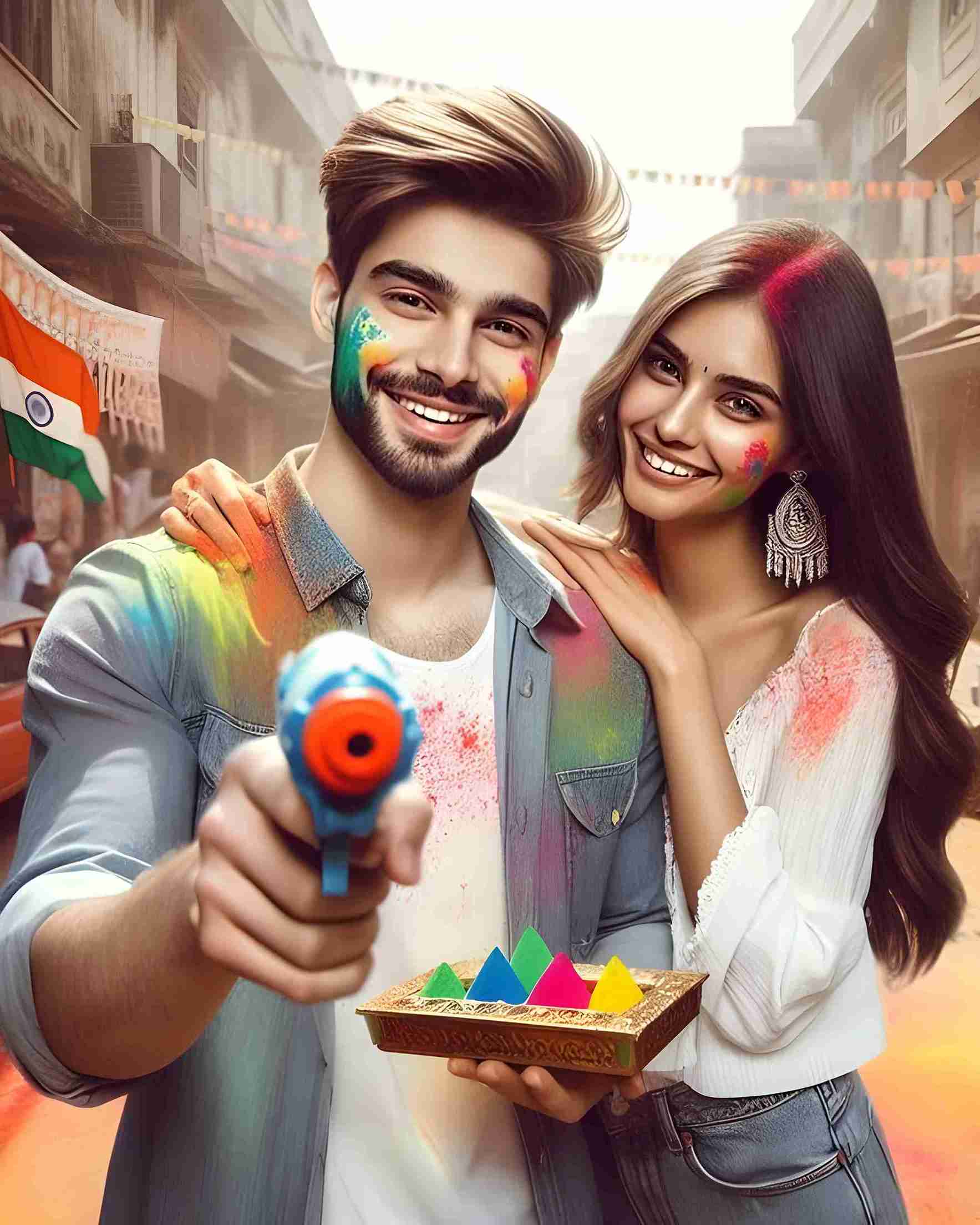 Happy Holi special couple ai avatar image