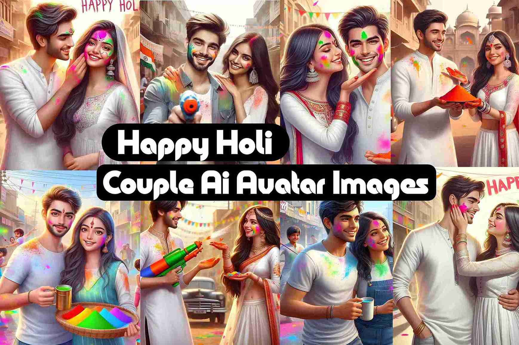 Happy Holi AI-Generated Couple Avatar Images Download